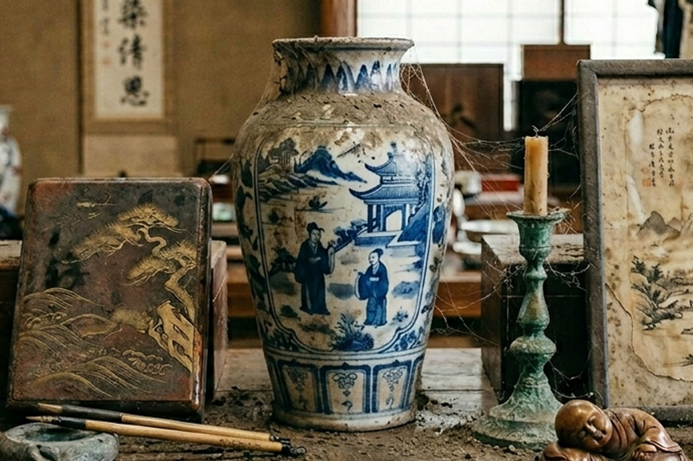 古くて埃や蜘蛛の巣がはった骨董品